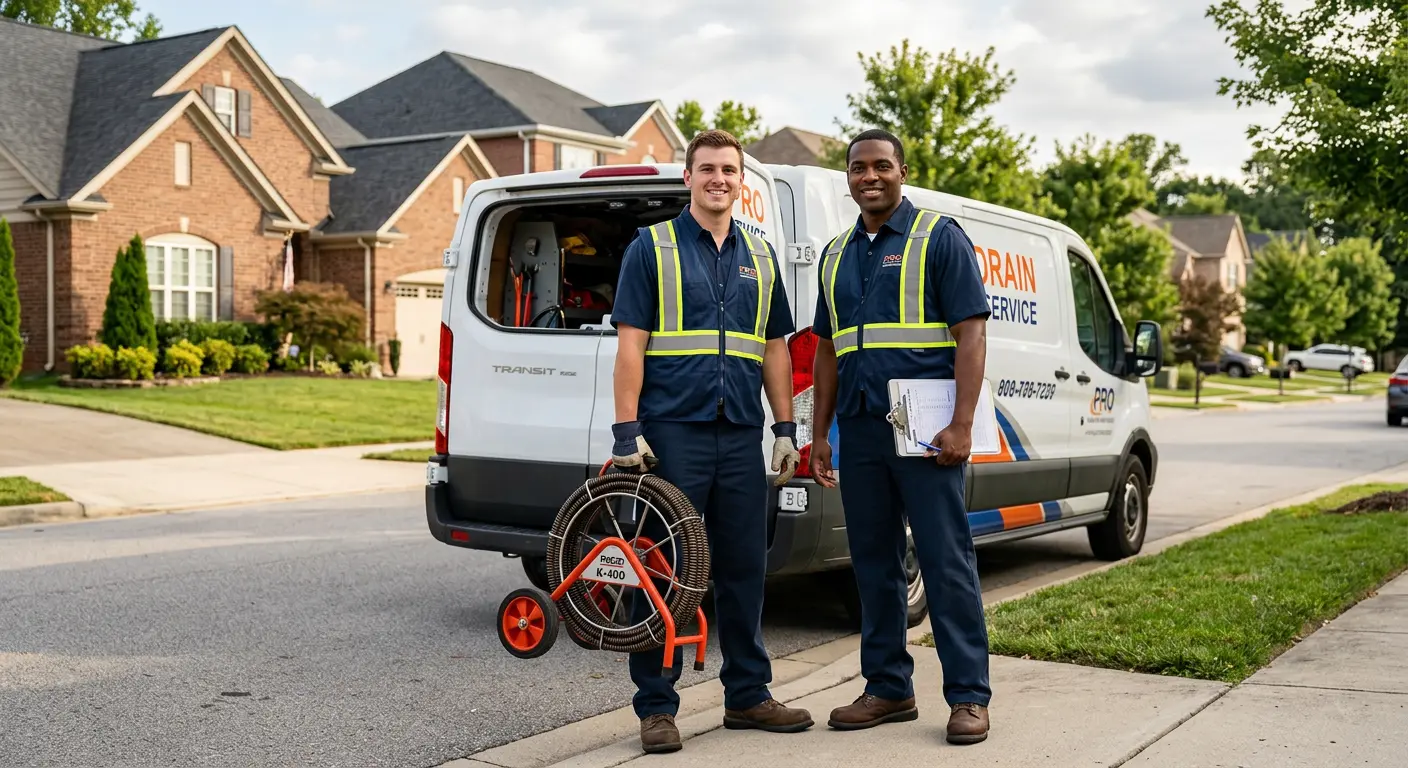 Sewer and drain service team with equipment ready for work in Melvindale